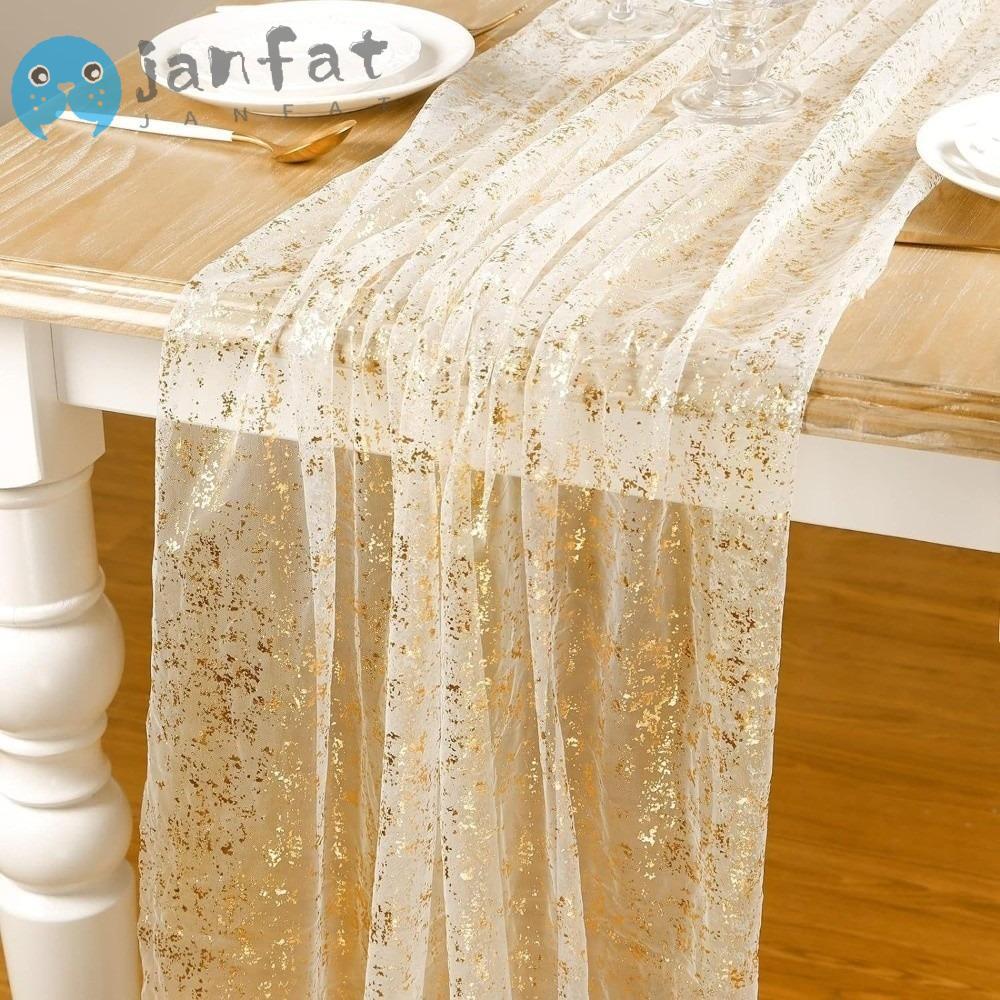 JANFAT Sheer Table Runner, Sheer Soft Table Runner,ตกแต่งฟอยล์โลหะโลหะTulle Table Runnerเจ้าสาว
