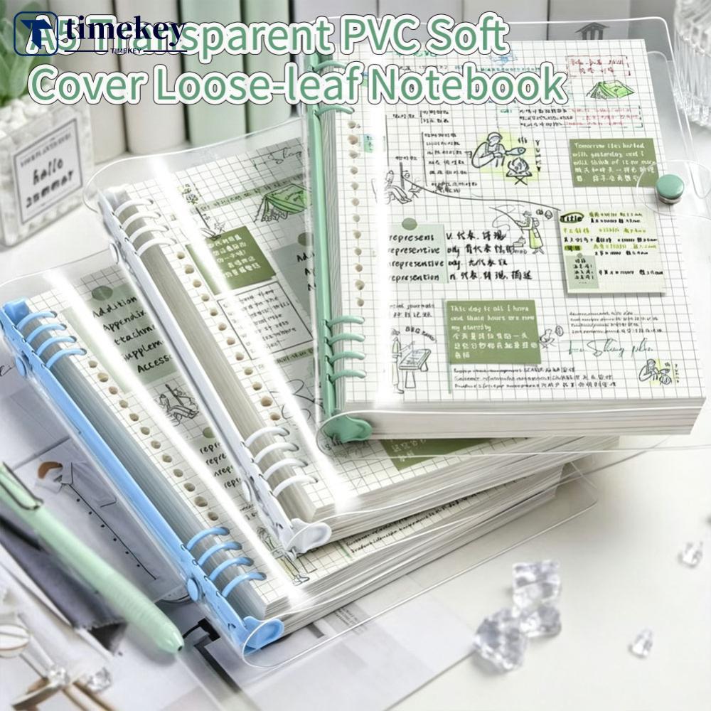 TIMEKEY A5 โปร่งใส PVC นุ่ม 8-แหวน Binder โน้ตบุ๊ครีฟิล 60 แผ่นหลวมกระดาษสําหรับ Office School Plann