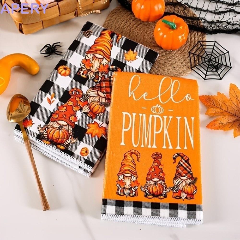 APERY ผ้าเช็ดมือห้องครัว 2 ชิ้น, ดูดซับนุ่ม Maple Leaf Fall Gnome ผ้าเช็ดจาน, ตลกไมโครไฟเบอร์หนา Qui