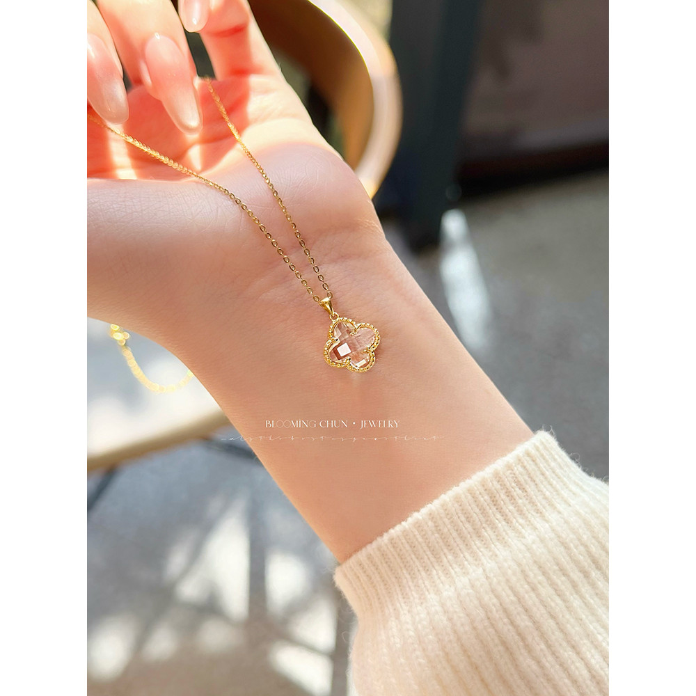 [Bloo · Happy Flower] Gentle Clear Cold All-Match Rich Silver Gold-Plated Necklace