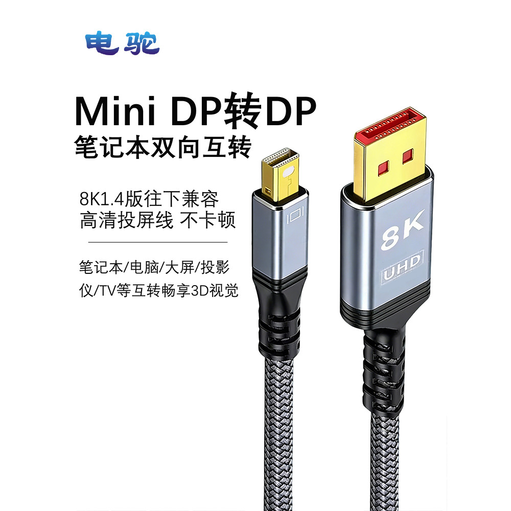 Electric Camel Mini DP to DP Cable Two-Way Replacement Cable 8K/16K HD Cable 80Gbps เหมาะสําหรับ Mac