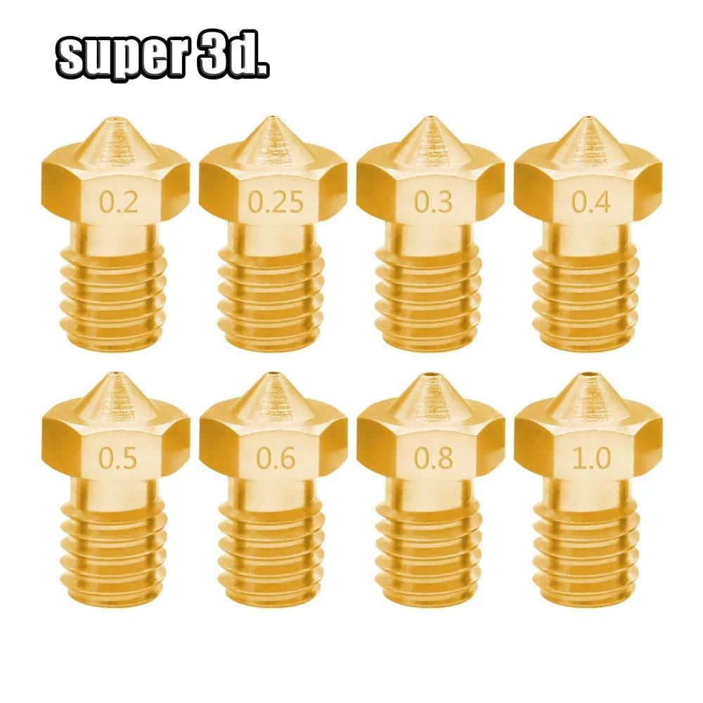 5pcs/lot V5 V6 Nozzle 0.2 /0.25/0.3/0.4/0.5/0.6/0.8/1.0 Part Copper 1.75mm Filament M6 Threaded Bras