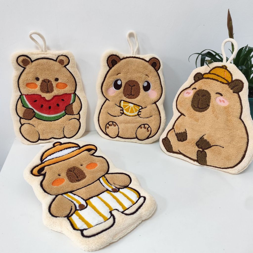 ผ้าเช็ดมือ คาปิบาระ - ผ้าขนหนูแขวนขนแกะปะการังน่ารัก - ห้องครัวห้องน้ําดูดซับอเนกประสงค์
