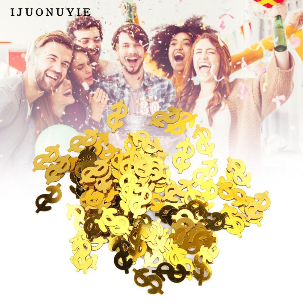 IJUONUYIE 1 ชิ้นโยน Confetti, ป้ายดอลลาร์รูป PVC Sequins Dollar Sign Confetti, เทศกาลตกแต่ง Gold & G