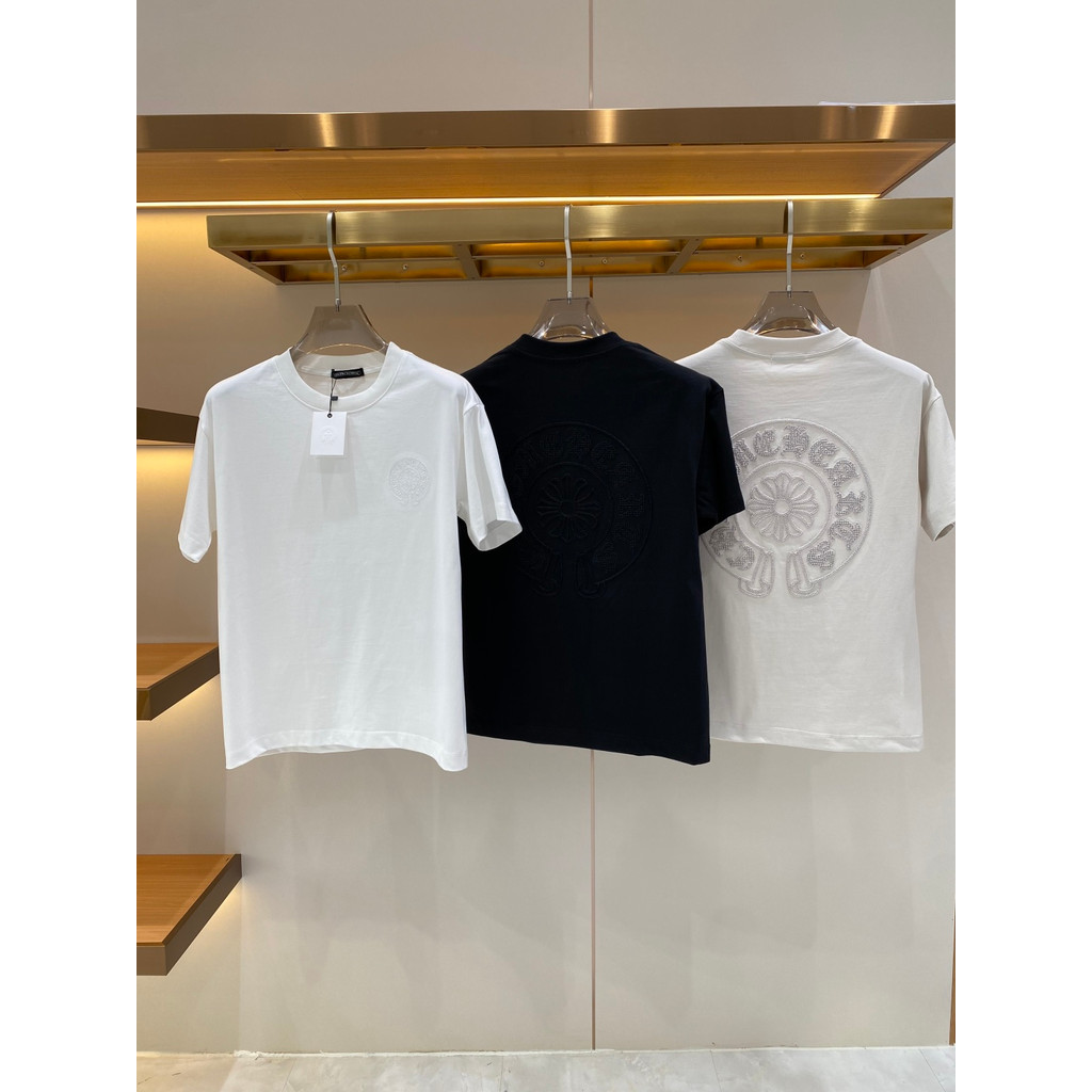 Chrome Hearts Chrome Hearts สวมใส่ทุกวันเสื้อยืดแขนสั้นผู้ชายผู้หญิง 2 เส้นทุกวัน Simple All-Match ร