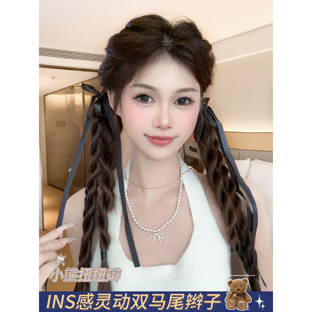 วิกผม Braids หญิงหางม้าคู่ Twist Braids วิกผม Braids หางม้าคอนเสิร์ต Braids ปลอม Braids หญิง Twist B
