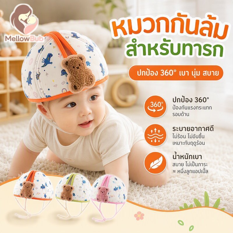 หมวกนิรภัยสําหรับเด็กทารกเด็กวัยหัดเดินป้องกันศีรษะผ้าฝ้ายระบายอากาศน้ําหนักเบา 360 องศา Anti Bump