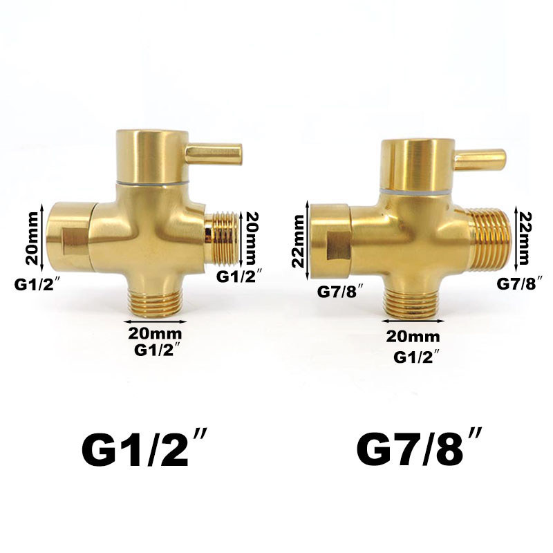 3 way Gold-plating สแตนเลส G7/8 "G1/2" T อะแดปเตอร์ก๊อกน้ําแตะน้ําวาล์ว Diverter ทองเหลืองแยกสําหรับ