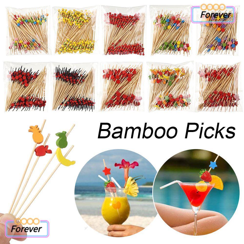 FOREVER 100 ชิ้นไม้ไผ่ Picks ทิ้งสลัดแซนวิชไม้จิ้มฟัน Cupcake ผลไม้ส้อมไม้จิ้มฟัน Skewer Handmade ไม้จิ้มฟัน