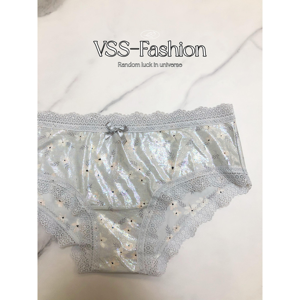 Classy PINK+GIRL Silver Shiny Milk Ice Silk Seamless GIRL Lace Triangle Breathable Thin Pants