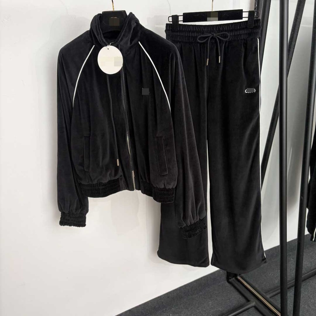 X7JQ CO** New velvet sports suit logo Letter Embroidery Drawstring stand-up collar long-sleeve jacke