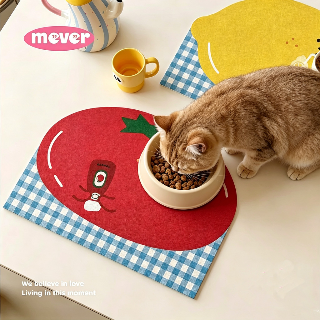 Ins การ์ตูนมะนาวมะเขือเทศสัตว์เลี้ยง Placemat กันน้ําแมวสุนัข Anti-slip Feeding MAT Dirt-resistant E