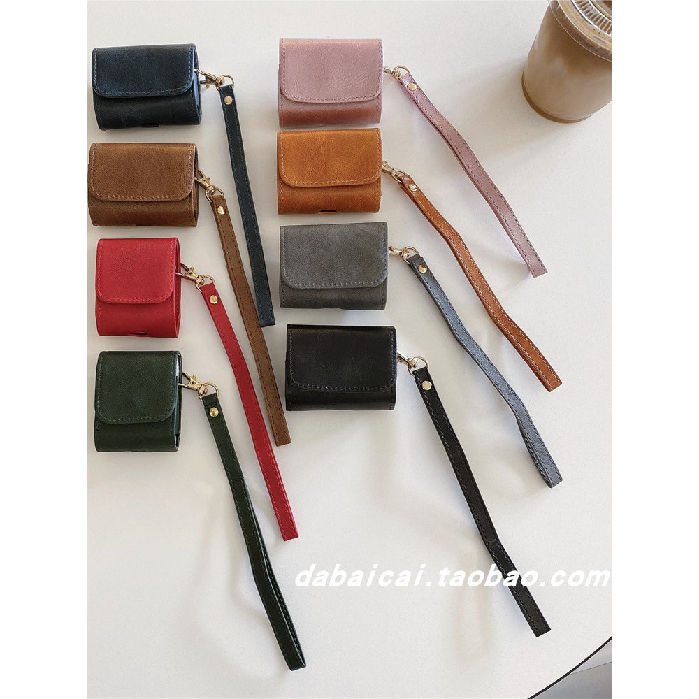 Retro Simple สีทึบหนังสายคล้องมือเหมาะสําหรับ airpods4 เคสหูฟัง pro รุ่นที่สอง airpodspro2 เคสป้องกั