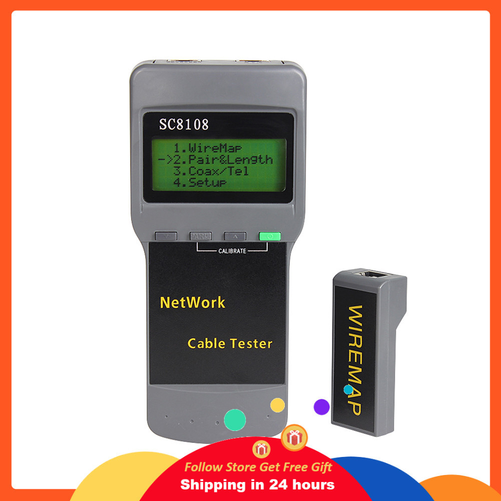 Supergoodsales SC8108 มัลติฟังก์ชั่แบบพกพา LCD จอแสดงผลดิจิตอลเครื่องทดสอบเครือข่าย LAN โทรศัพท์สายเ