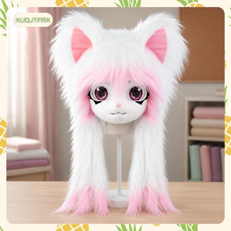 [xuqjtfrx] Furry Head Mask คอสเพลย์ Feline Ear Headpiece น่ารักสําหรับสีดําสีขาว