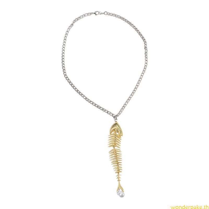 Wonder Luxury Gold Fish Bone Necklace Tie พร้อมโซ่ปรับได้สําหรับผู้ชายและผู้หญิงสาว