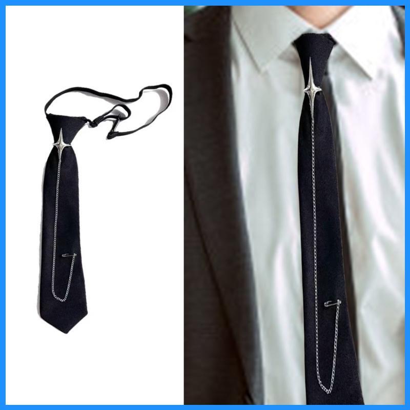 Luk Fashion Crosses Pin Chain Pre Tie Tie สําหรับชุดนักเรียนและชุดลําลอง