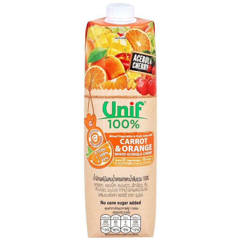 ยูนิฟน้ำแครอทส้ม100เปอร์เซ็นต์ 1ลิตร Unif 100percent Orange Carrot Juice 1liter