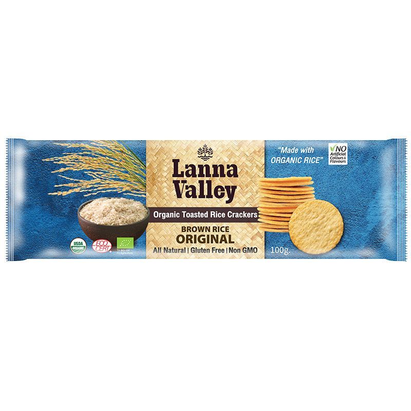 ล้านนาวัลเลย์ขนมแครกเกอร์ข้าวกล้องอินทรีย์อบกรอบรสดั้งเดิม 100กรัม Lanna Valley Crackers 100g