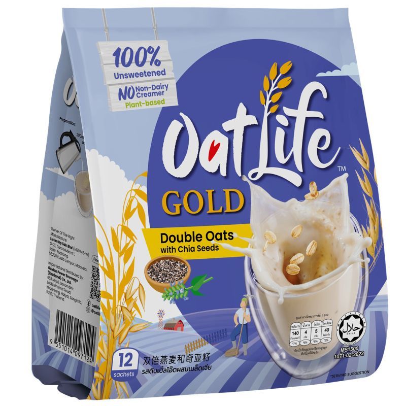 โอ๊ตไลฟ์รสดับเบิ้ลโอ๊ตผสมเมล็ดเจีย 32กรัม แพค 12 ซอง Oatlife Double Oats With Chia Seeds 32g. Pack 12 Sachets