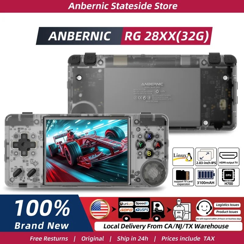 ANBERNIC RG28XX คอนโซลเกมมือถือ 2.83 หน้าจอ IPS เอาต์พุตวิดีโอเครื่องเล่นวิดีโอแบบพกพา Ebook Reader 