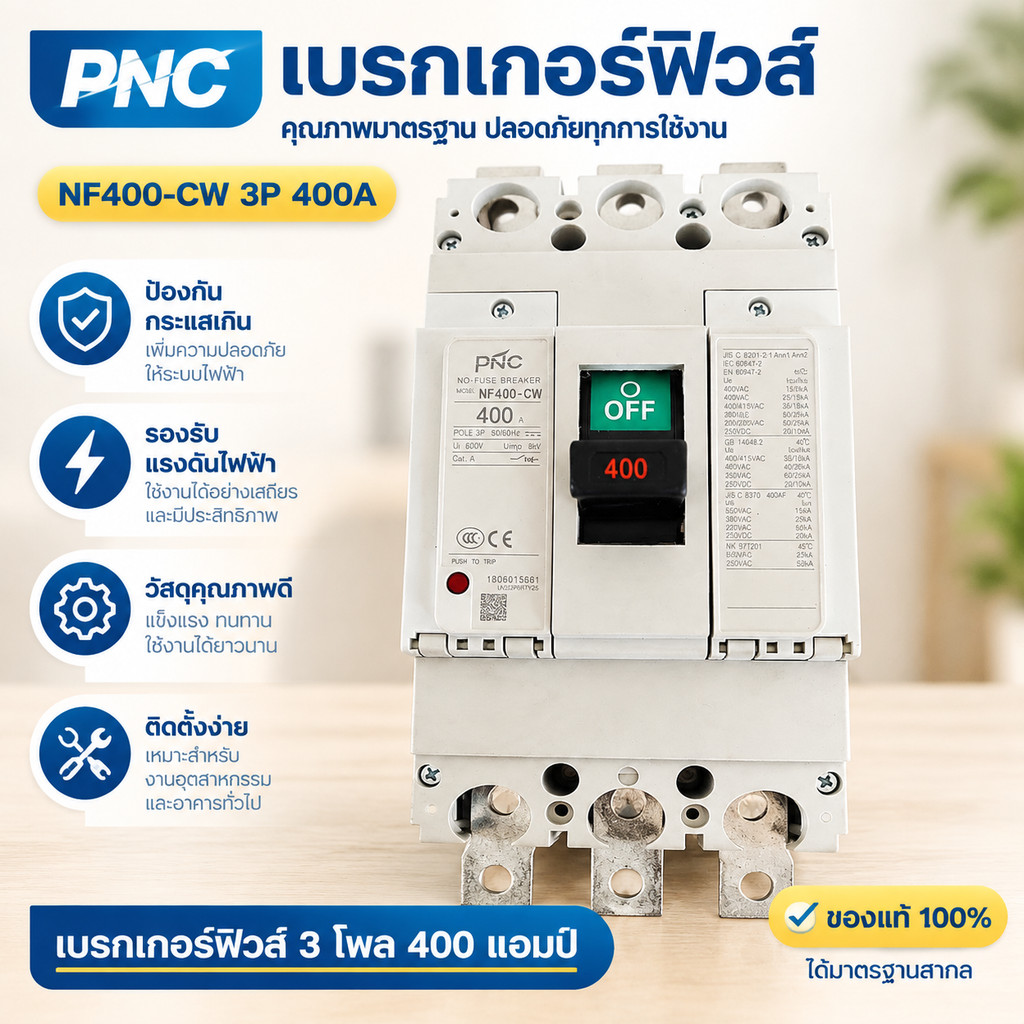 สุดคุ้ม! MODEL:NF400CW 3P  เบรคเกอร์ 3โพ NO -FUSE BREAKER 300A และ 400A ui600V uimp 8KV cat.A
