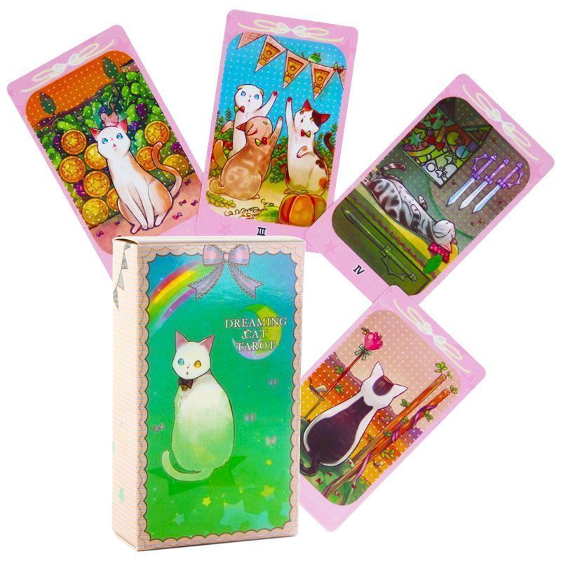 🔥พร้อมส่ง🔥【Dreaming Cat Tarot】RWS Tarot Deck 78 Cards Cute Cartoon New Tarot Messages ไพ่ทาโรต์ พร้อ