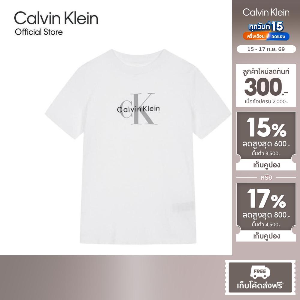 CALVIN KLEIN เสื้อยืดคอกลมแขนสั้นผู้หญิง Monogram Logo ทรง Regular รุ่น 47B865G YAA - สีขาว