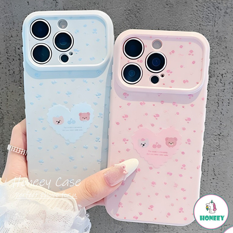 นุ่มInsเกาหลีป้องกันเคสโทรศัพท์สําหรับiPhone 17 16 15 14 13 12 11 Pro Max Ditsyดอกไม้พื้นหลังหมีหัวใจเครื่องประดับอินเทรนด์ปก