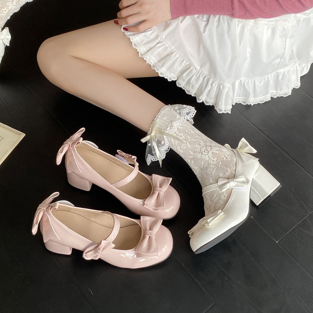 现货！蔻孜粉色单鞋蝴蝶Lolita鞋茶会千金优雅圆头玛丽珍中跟洛丽塔皮鞋Kouzi Pink Shoes Butterfly Lolita Shoes