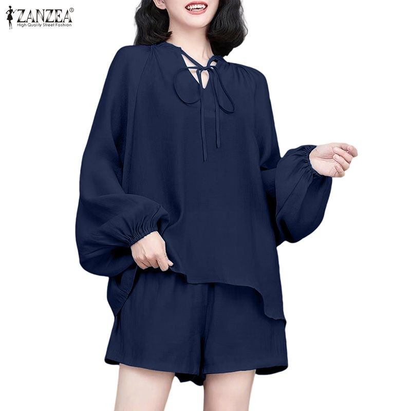 ZANZEA เสื้อเบลาส์ทรงหลวมสำหรับผู้หญิงแขนยาว ดีไซน์เกาหลีพร้อมเชือกผูก