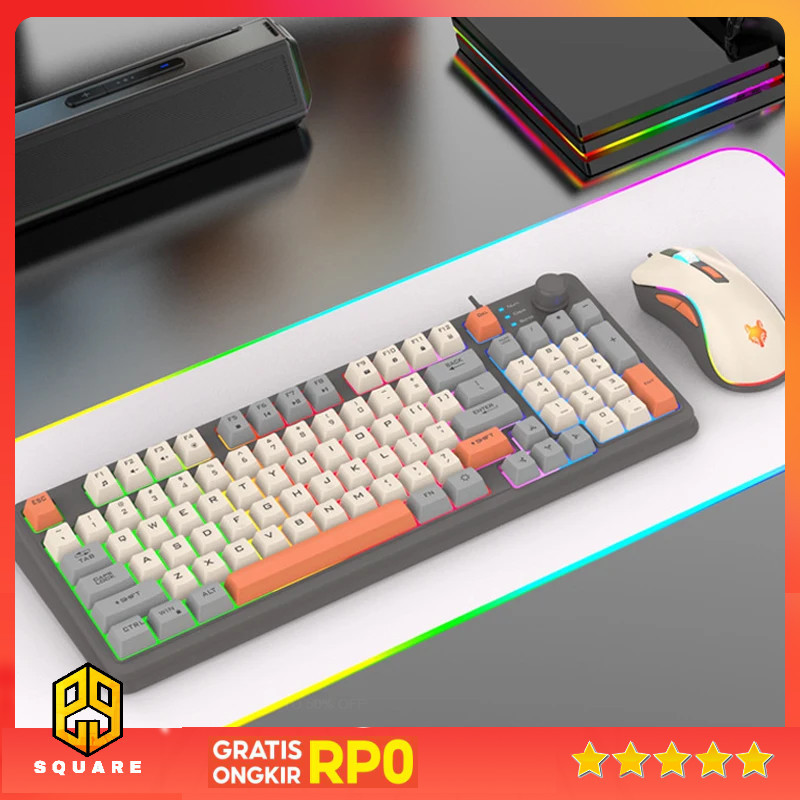 XUNFOX คีย์บอร์ดเกม RGB LED USB แบบมีสาย 94 คีย์ปุ่มด้านบนพร้อมเมาส์ - K820 Original 99 Square