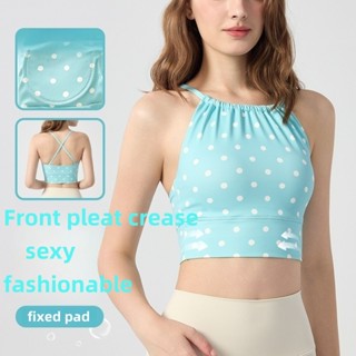 เสื้อยืดนวดโยคะ ลายจุด พร้อมปลอกคอด้านหน้าและสายคล้องคอนุ่มน…