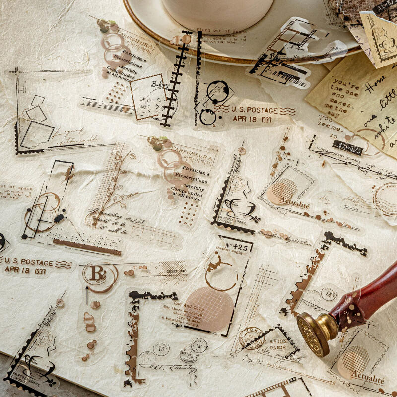 WEI 30 ชิ้น [Time Letter Series] วัสดุ PET South France วันหยุดสไตล์วินเทจสติกเกอร์ตกแต่งสําหรับ Journaling Scrapbooking Planner Decor Kawaii เครื่องเขียนอุปกรณ์