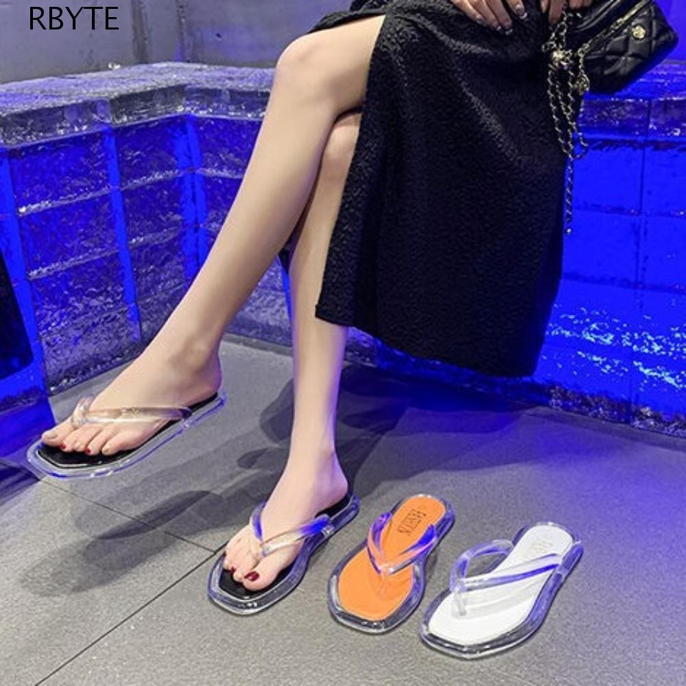 RBYTE Flip Flops รองเท้าแตะ,โปร่งใส Anti Slip Flats รองเท้า, Soft Beachwear Out Wear Summer Platform