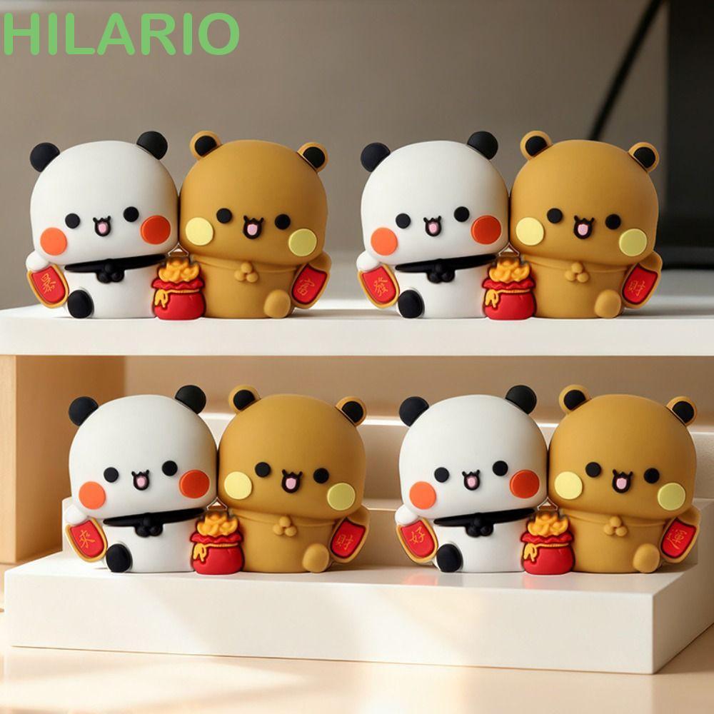 HILARIO 1 คู่ Panda Bubu Dudu รูปตุ๊กตา, สะสมอะนิเมะรูป Bubu Dudu Panda หมีรูป, ของขวัญเด็กหมี PANDA การ์ตูน Bubu Figurine ตุ๊กตาตกแต่งบ้าน