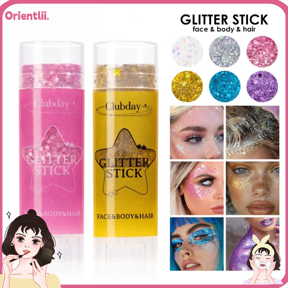 ORIENTTK Sequins Glitter Stick, แบบพกพา Body Paint Glitter Glitter Cream, ของขวัญ 6 สี Body Glitter 