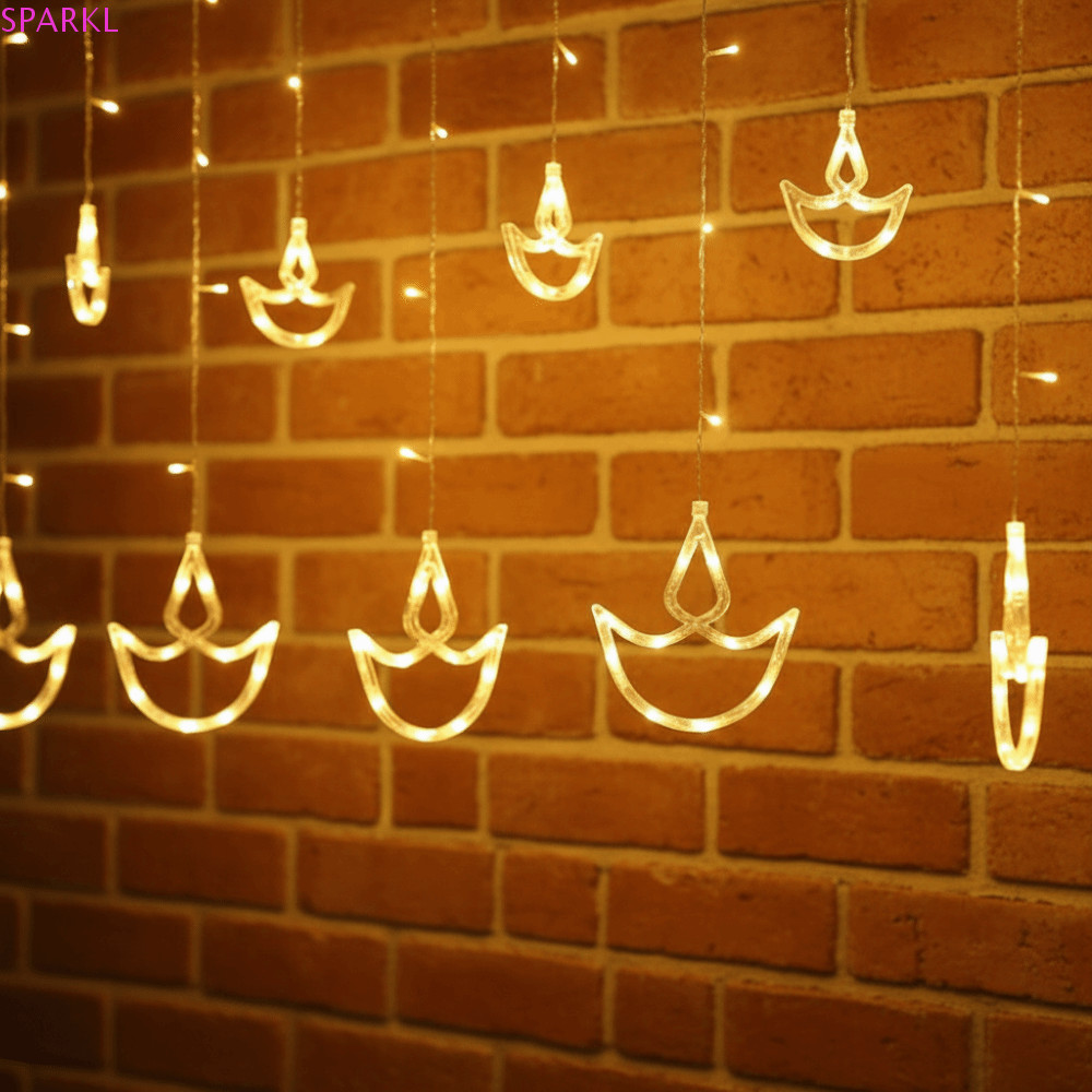 SPARKLENOVA ผ้าม่าน Light, Brilliant Night USB Plug Diwali Light, มุสลิมเทศกาล Happy Diwali รูปหัวใจ