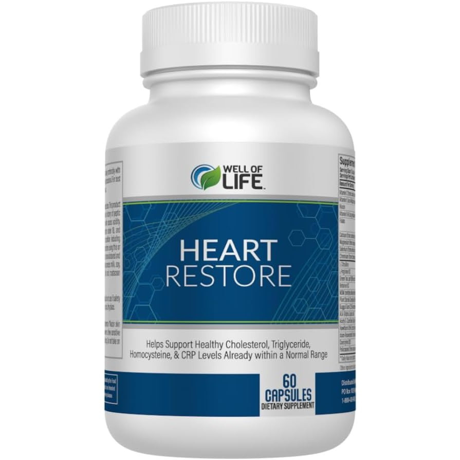 Well of Life Heart Restore: แคปซูลผัก 60 แคปซูลช่วยให้คอเลสเตอรอลเพื่อสุขภาพ, Triglyceride, Homocyst