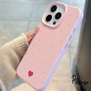 เคสไอโฟน15เข้ากันได้กับ IPhone 11 15 16 12 13 14 Pro Max XR X XS Max 7 16 8 15 Plus เคสหนังลายจุดน่ารักรูปหัวใจแสนหวาน