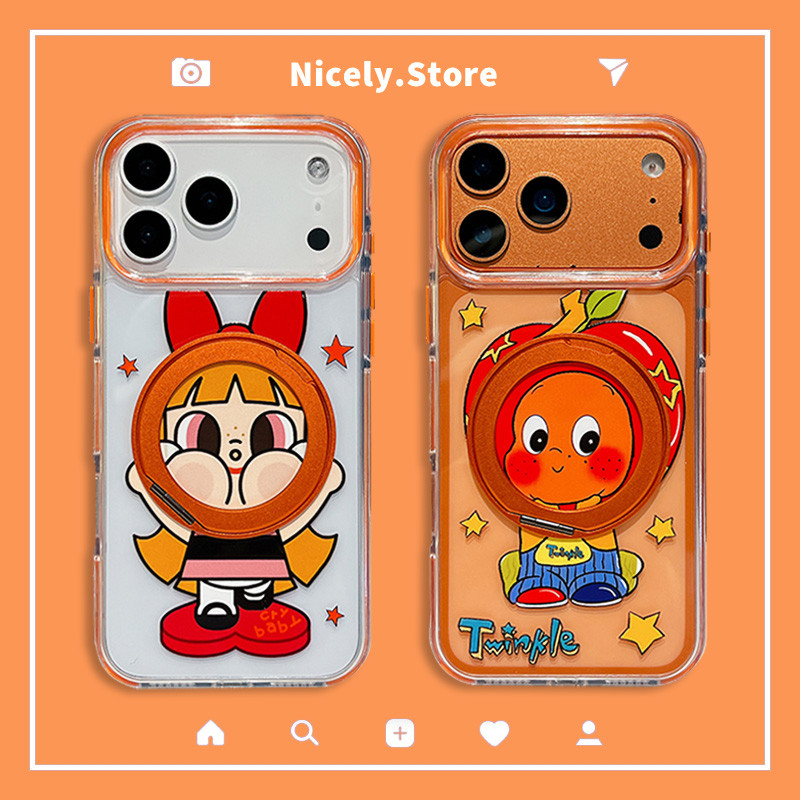 การ์ตูน Twinkle Man Power Girls พับวงเล็บโทรศัพท์มือถือสําหรับ iPhone 17 16 15 14 Pro Max 13 Big Hole Anti-Scratch Hard อะคริลิคมือถือปลอก