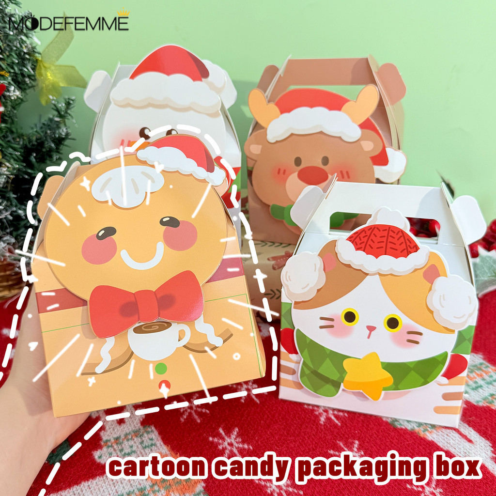 [H&L]ถุงของขวัญคริสต์มาสแบบใช้ซ้ําได้-2/5/10 ชิ้น| ทนทาน Cardstock ดีไซน์ก้นสี่เหลี่ยม| สําหรับของขวัญเล็ก ๆ |กล่องบิสกิตขนม Gingerbread Man Elk