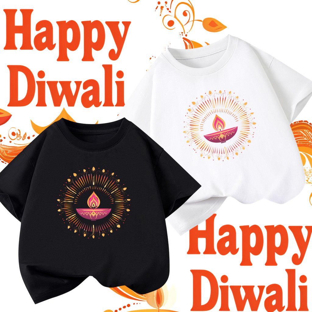 Diwali เสื้อยืด Happy Diwali Festival of Lights เสื้อยืดลําลองแฟชั่น 100% cotton สำหรับผู้ชายและผู้ห