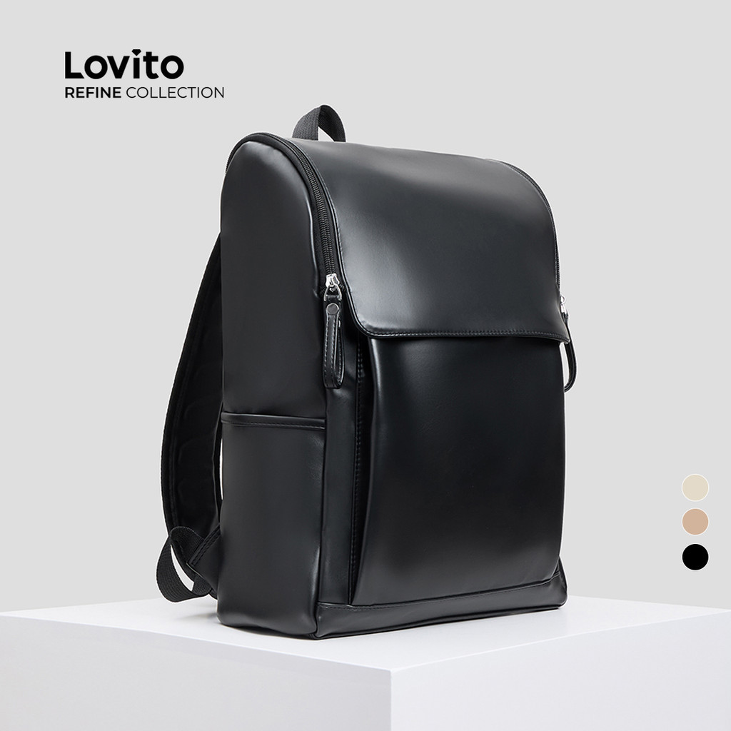 (Lovito Carry) สบายๆธรรมดากระเป๋าเป้สะพายหลังสีที่เรียบง่ายความจุขนาดใหญ่หนากระเป๋าเป้สะพายหลังที่ใช้งานได้จริงสําหรับผู้หญิง LFAR11087