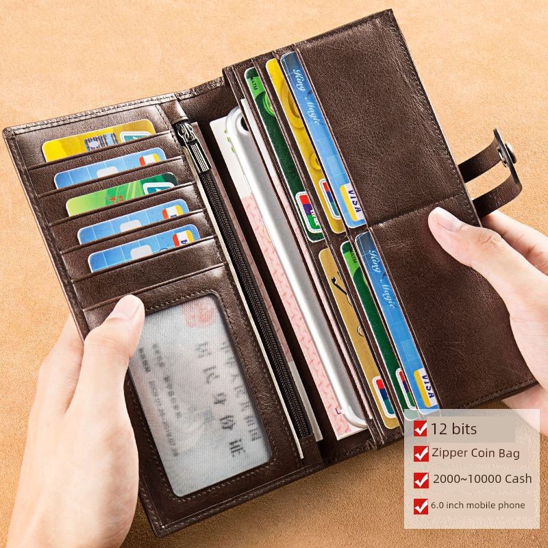wallet cardholder กระเป๋าสตางค์ติดผนังผู้ชายหนังแท้หนังนุ่มยาวคลัทช์ใบขับขี่กระเป๋า ID ผู้ถือบัตร Al