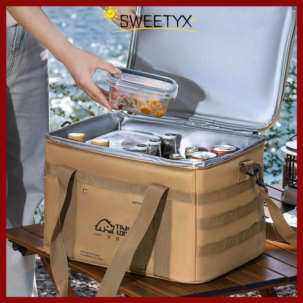 SWEETYX กระเป๋าเก็บความร้อนแคมป์ปิ้ง, กระเป๋าปิกนิกร้อนและเย็น 36 ลิตร, กล่องเก็บของความจุขนาดใหญ่ที่ทนทานแบบพับได้กลางแจ้ง