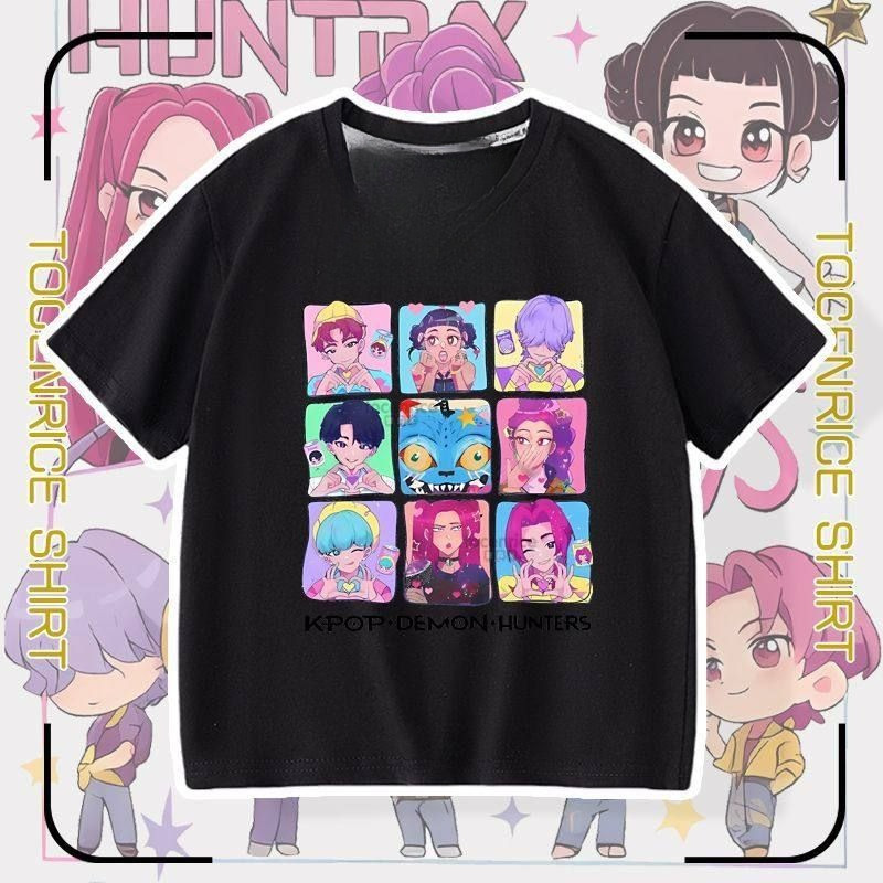 220G เสื้อยืดผ้าฝ้าย 100%NELLY 2025Saja Boys เสื้อแขนสั้นเสื้อยืดเด็ก KPop Demon Hunters Boys Tops 8