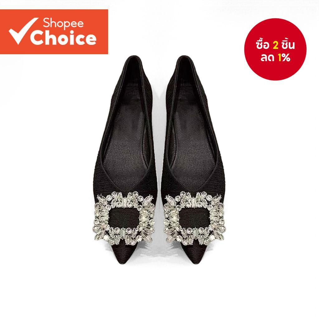 ผู้หญิงสบายๆบัลเล่ต์แฟลตธรรมดา พลอยเทียม อารมณ์ฝรั่งเศสชี้ด้านล่างนุ่มสบายบัลเล่ต์แบน แอลฟา60405