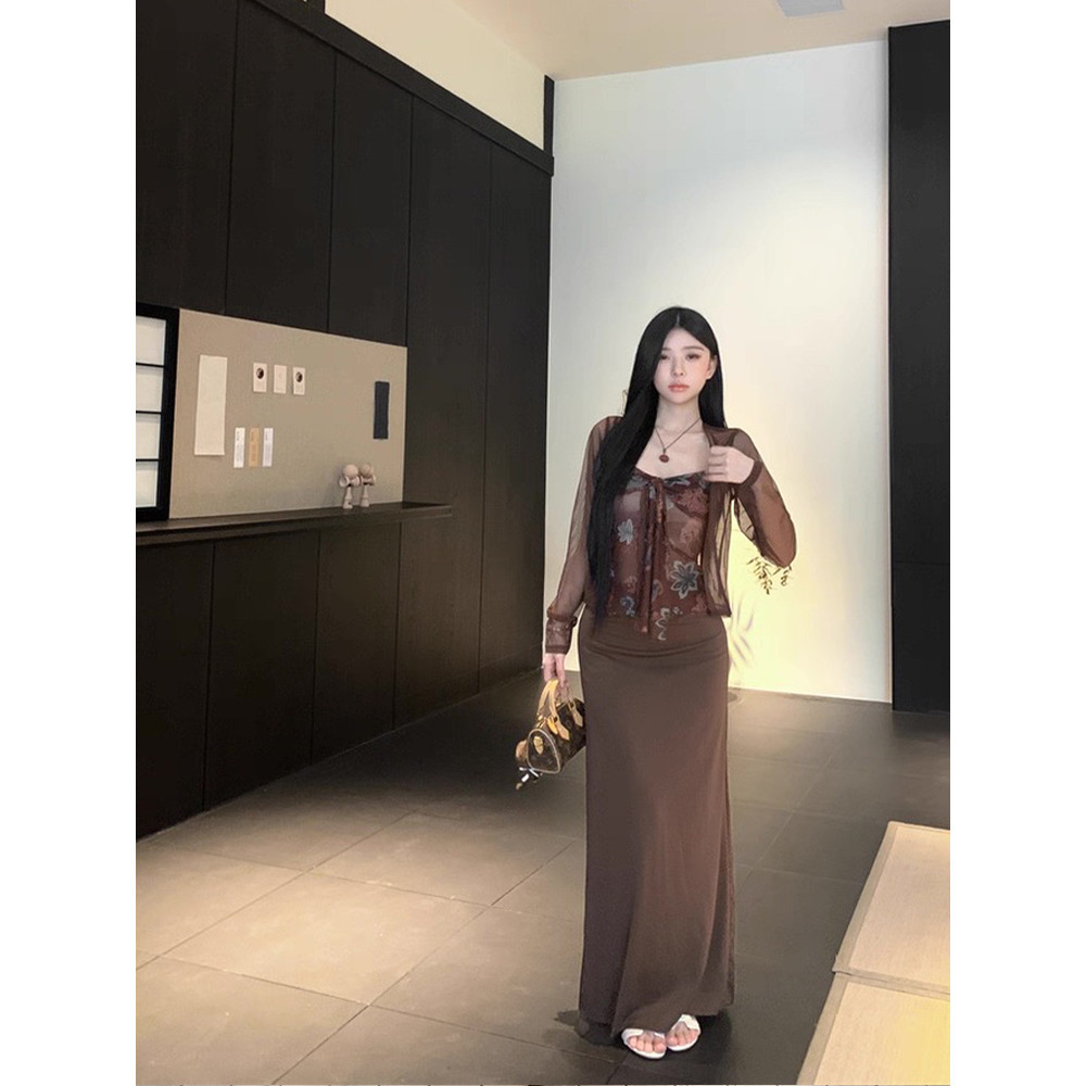 Nemo store🌸#FY1189 เสื้อสายเดี่ยว ลายดอกไม้ สไตล์โบฮี่เมี่ยน สีน้ำตาลธรรมชาติ - รูปที่ 2