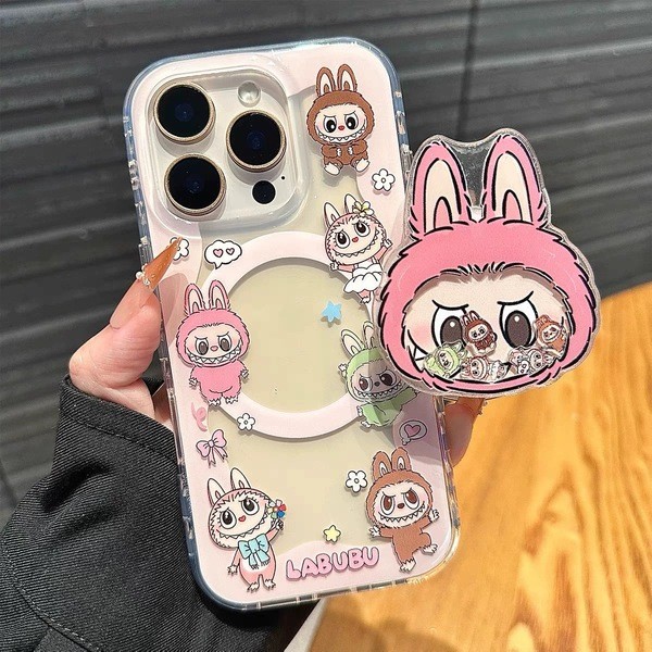 เคส 425 degree เคส 425 เคส 425 ไอโฟน ตุ๊กตา Labubu สีชมพูแม่เหล็กที่ใช้งานได้สําหรับ Apple 16promax 